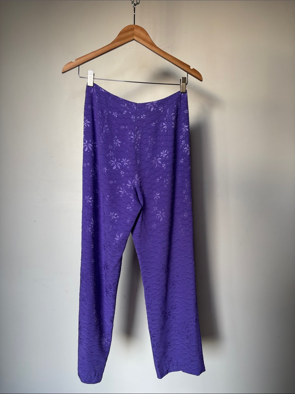 Y2K Floral Jacquard Purple Floral Cropped Straight-Leg Pants